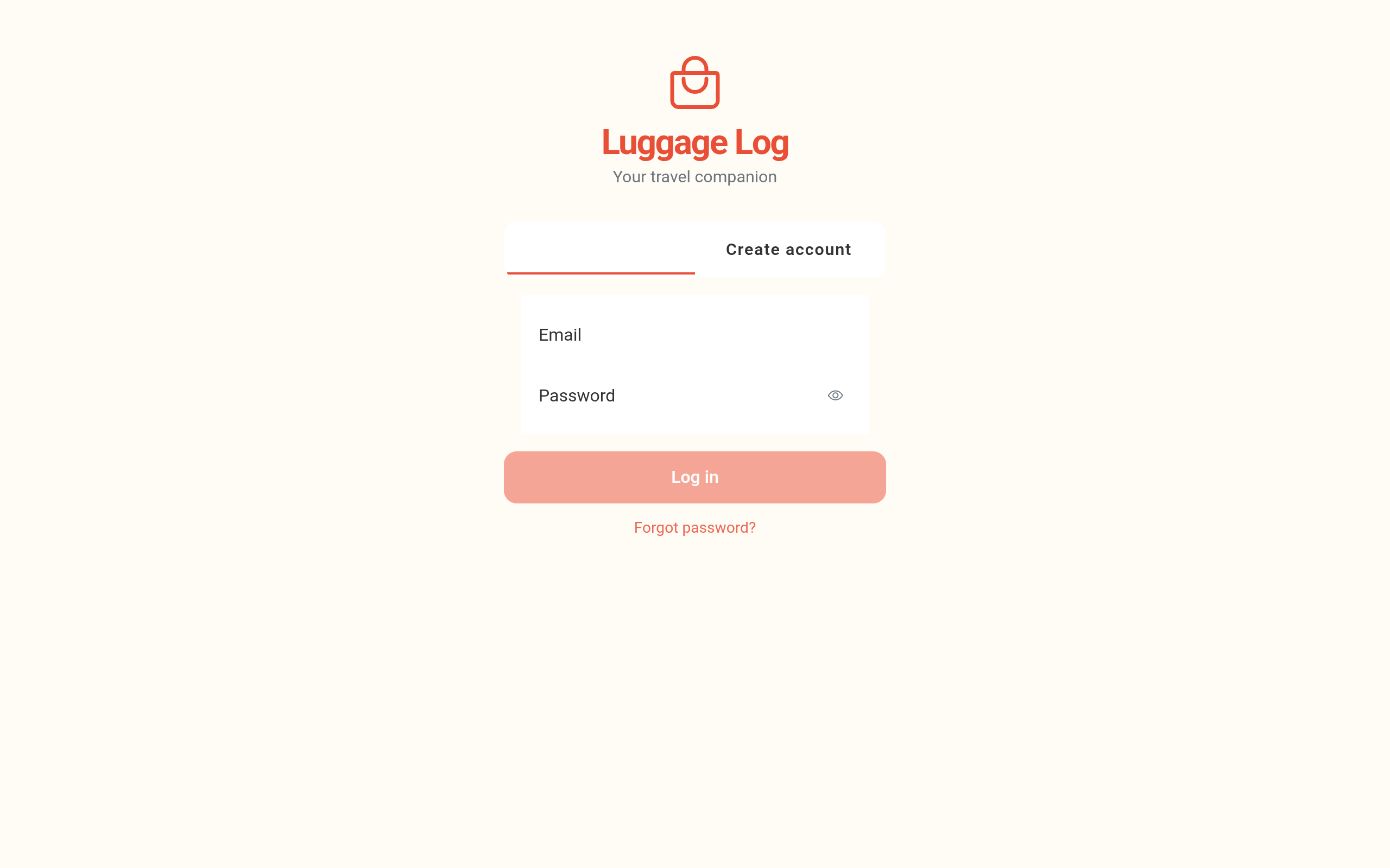 Luggage Log — desktop-visning
